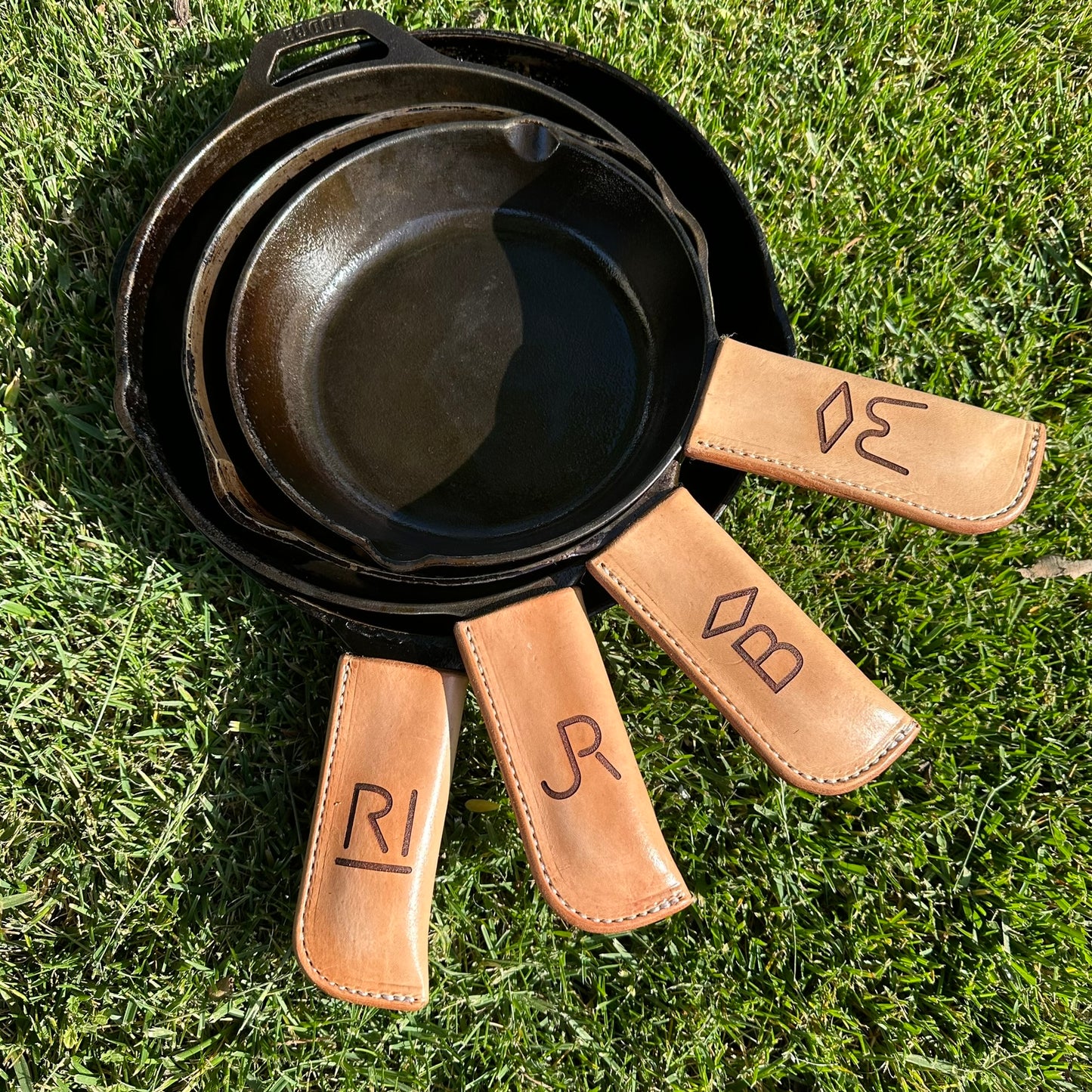 leather skillet handle covers with brand